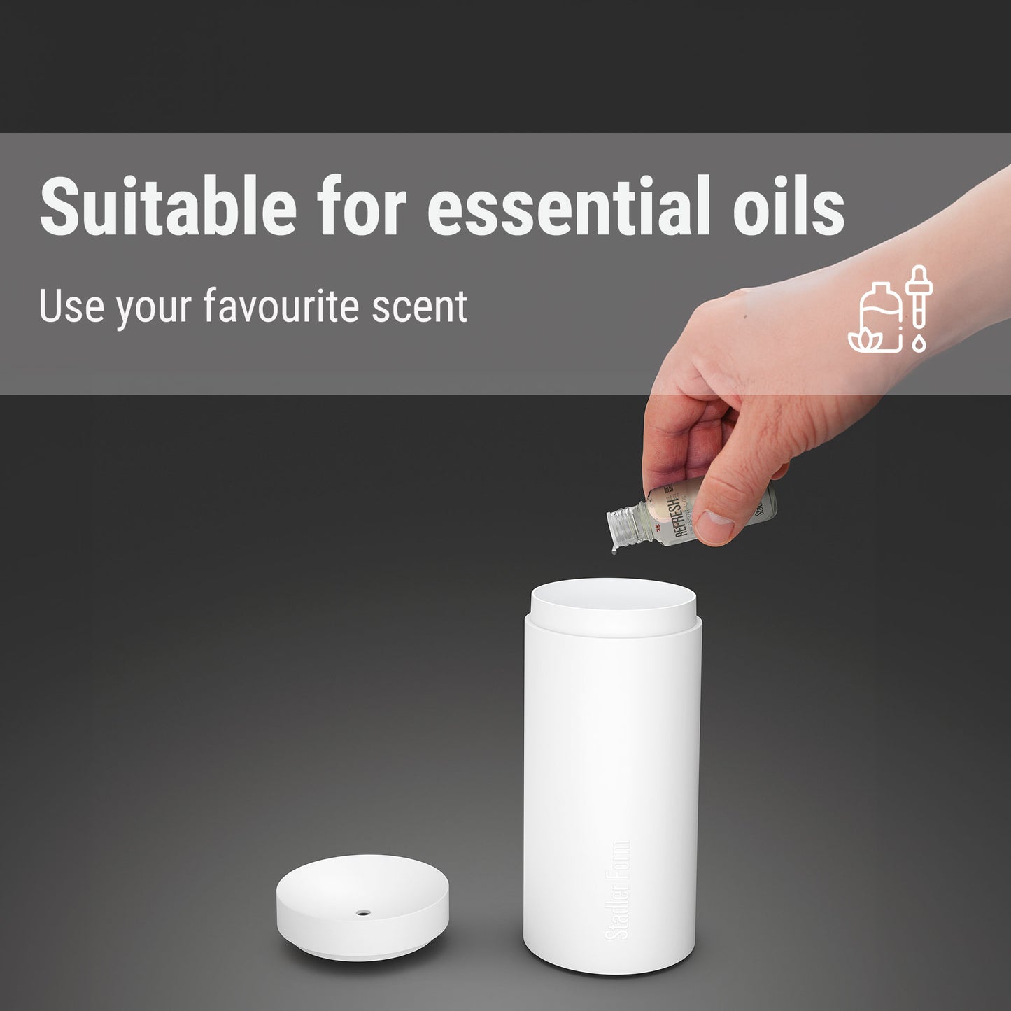 Stadler Form Lucy aroma diffuser is suitable with most essential oils on the market