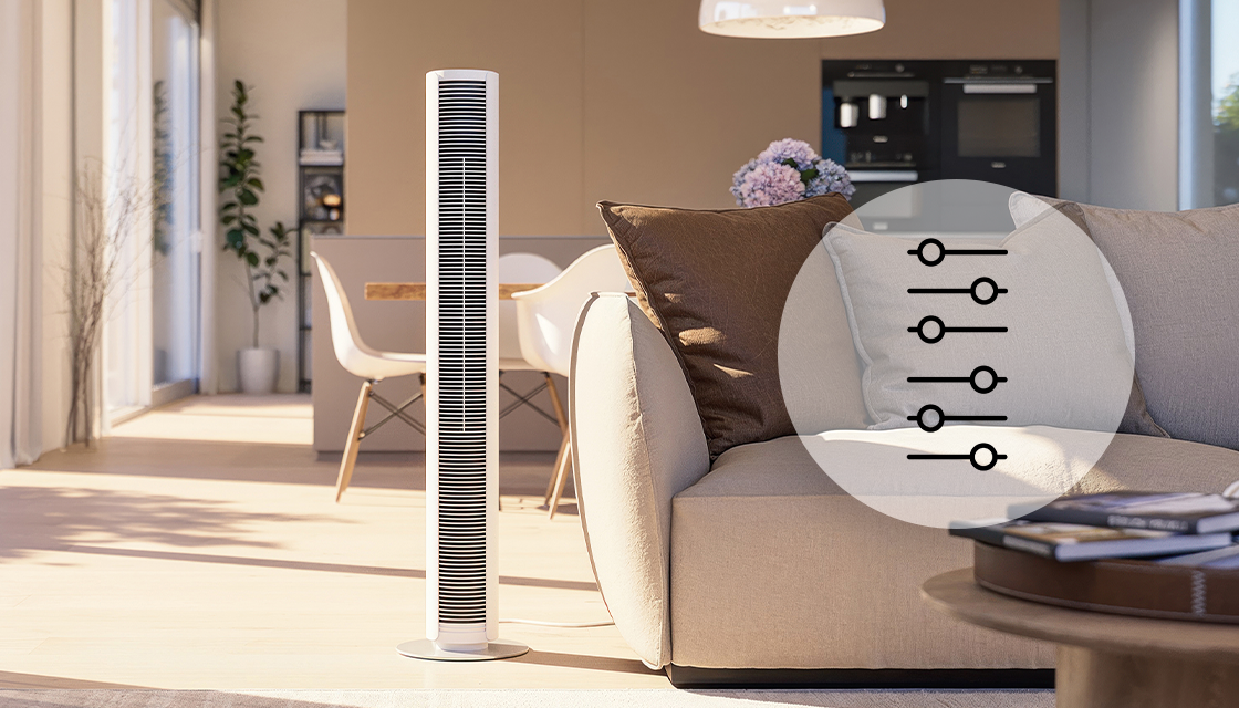 Visualization of the 8 speed levels of the Peter tower fan